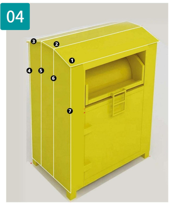 H1800mm Thùng lưu trữ tái chế Quần áo màu vàng Quyên góp Sơn tĩnh điện